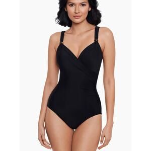Miraclesuit Siren One Piece in Black V Neck Tummy Control 14 NWOT